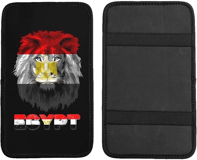 Vintage Egypt Egyptian Flag Lion Head Auto Center Console Armrest Cover Car Handrail Box Cushion Pad Mat Universal Fit Most Vehicle Sedan Truck SUV Soft Comfort Decor Accessories