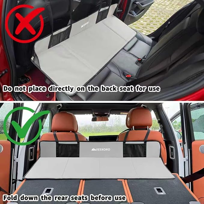 Car Rear Seat Mattress Extension Plate, Foldable Car Back Seat Extender，Portable Mattress for Sleeping, Increase Travel Trunk Space and Car Bed Camping Space for Cars, SUV, Model Y/3（Grey）