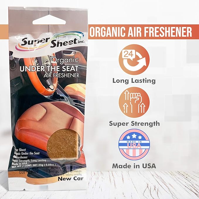 Organic Under the Seat Car Air Freshener, Long Lasting Fragrance, New Car Scent, 6 Pack