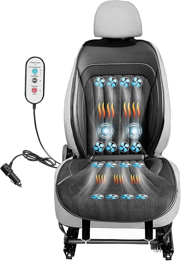Ventilated Black Front Seat Cooling Seat Cover, 16 Fans 3 in 1 with Air Conditioning Refrigeration Device, Car SUV Universal Cooling Seat Cover Covers with Massage (Black)