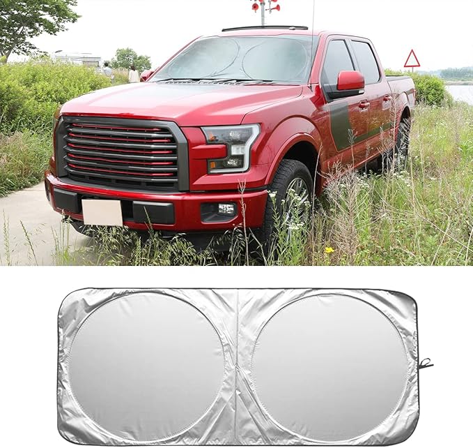 Foldable Windshield Sun Shade, Bonus Steering Wheel Sun Shield to Block UV Rays Keep Your Vehicle Cooler, Easy to Use Car Interior Accessories (X-Large)