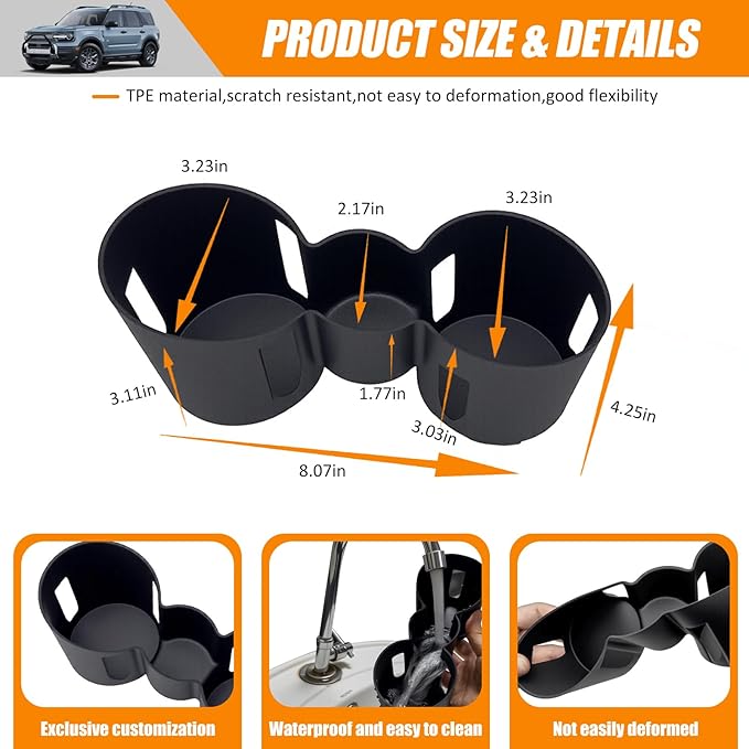 Center Console Cupholder Insert Compatible with 2021-2025 Ford Bronco Sport/2020-2025 Ford Escape Center Console Cup Holder Tray for Bronco Sport&Ford Escape Accessories(Cup Holder Tray)