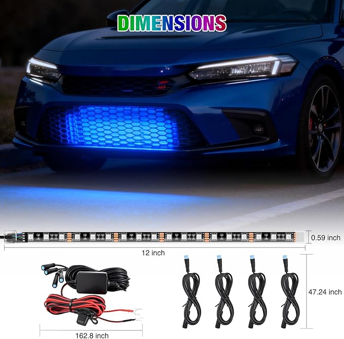 Nilight 4Pcs 12inch LED Grille Lights 72 LEDs RGB Multi Color Exterior Lighting Kit DIY Sound Active Function Music Mode with APP Control and Remote for Cars Van SUV Truck