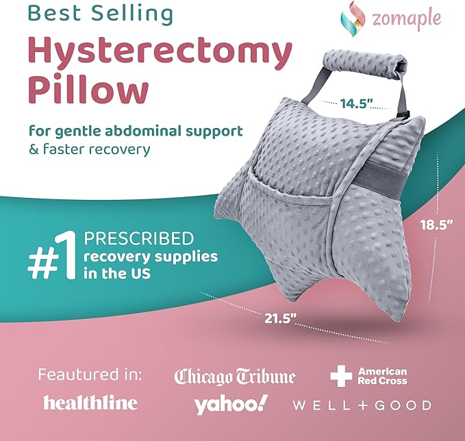 Zomaple Recovery Hysterectomy Pillow with Strap, Gel Pack & Lumbar Support – Post Abdominal Surgery Must Haves – Ideal for C-Section, Laparoscopic & Hernia Healing Comfort