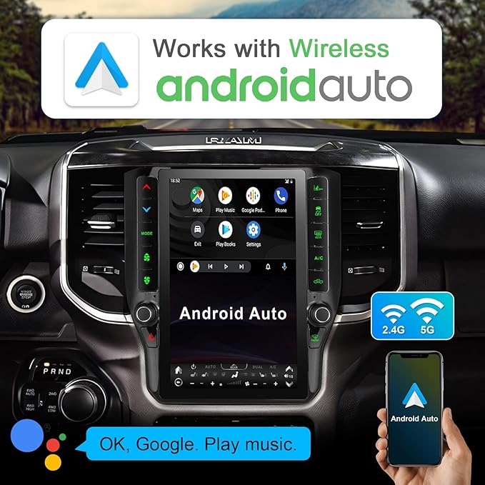 8 Cores 4+64G Radio Upgrade, 2019-2024 for Dodge Ram 1500 2500 3500 Truck Radio Upgrade,12.1 inch Vertical Touchscreen Support Wireless CarPlay Android Auto GPS Bluetooth FM SWC(Inches, 12)