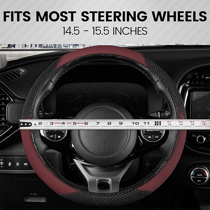 BDK Steering Wheel Cover -SootheGrip MassageTouch - Comfort Massage Grip - Protection and Control- Black & Burgundy