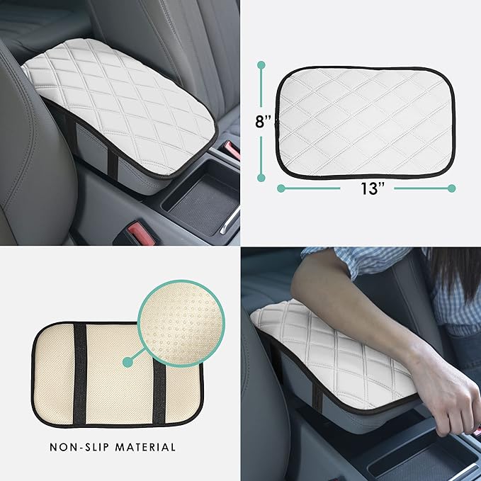 FH Group Neosupreme White Diamond Pattern Center Console Pad – Water-Resistant Armrest Cover Protector for Cars, SUVs & Trucks