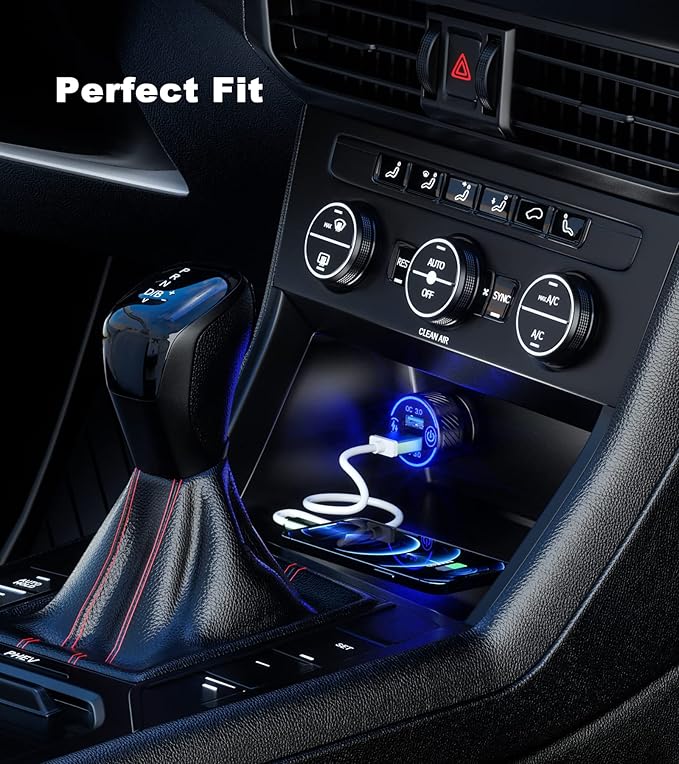 BRCOVAN Car Charger, Dual QC3.0 Port USB Car Phone Charger Adapter, 36W 3A Fast Charge with Touch Switch & Blue LED