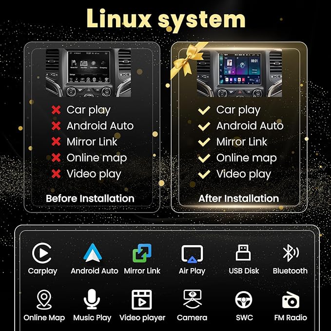 Linux Interface Box Carplay Adapter Retrofit Decoder Kit for Jeep Cherokee Compass RAM Wireless CarPlay Android Auto Fit for Original Car Radio Upgrade GPS Navigation