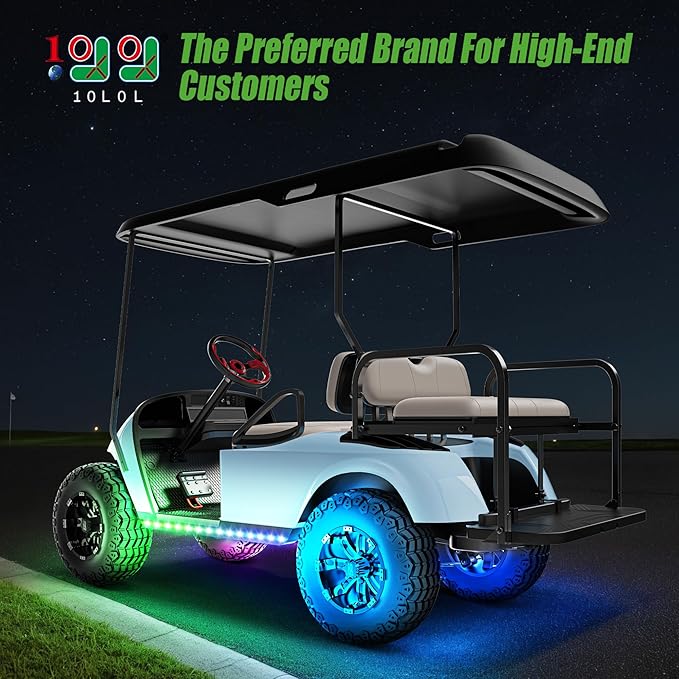 10L0L 2PCS Golf Cart Underglow LED Lights Kit for EZGO Yamaha Club Car, RGB Neon Accent Lighting 24 Modes with Wireless Remote & Music Sync, Waterproof Flexible Tubes 12V-80V Universal Fit