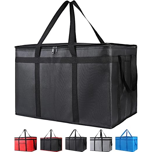 Bodaon 2-Pack Insulated Food Delivery Bag for Hot and Cold Meal, XXXL, Black, Grocery Tote Insulation Bag for Catering, Large Pizza Warmer