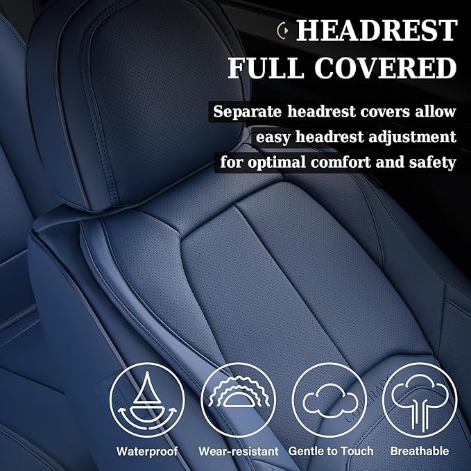 Coverado Seat Covers, Car Seat Covers Front Seats, Premium Nappa Leather Seat Covers for Cars, Waterproof Car Seat Protector with Lumbar Support, Front Seat Covers Universal Fit for Most Cars (Blue)