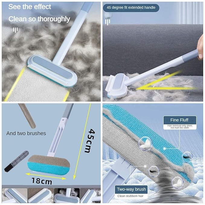 3-in-1 Pet Hair Remover Brush - Long Handle, Multifuctional Tool for Pet Hair Removal on Furniture, Carpets, and Clothing