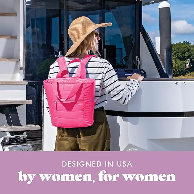 Fit & Fresh Mari Cooler Backpack for Women, Insulated Leakproof Soft Cooler Bag (12 Can), Lunch Tote, Beach Cooler, Lightweight Travel Picnic Tote, Hot Pink