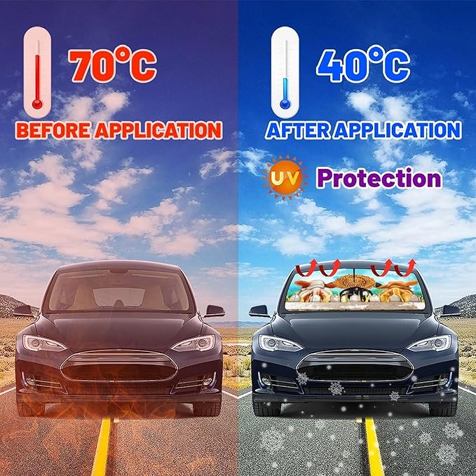 CHILL·TEK Funny Animal Car Windshield Sun Shade Umbrella, Funny Cows Car Sun Shade Umbrella, Block UV Rays Heat Foldable Windshield Umbrella Sun Visor Protector - Keep Vehicle Cool for Cars SUV