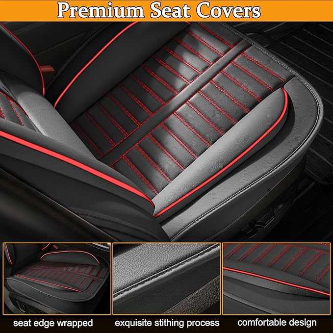 Car Seat Covers Fit for Kia Sorento 2007-2023 2024 2025 Full Set Leather Seat Covers Set with Lumbar Support Premium Automotive Cushion Protector(5 Seat, Black&Red)