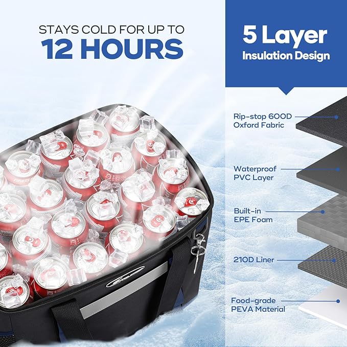 Maelstrom Collapsible Soft Cooler Bag,35/55/75 Cans Beach Cooler with Flip Top Lid, Ice Chest, Leakproof & Portable for Beach, Camping, Road Trips & Grocery Shopping