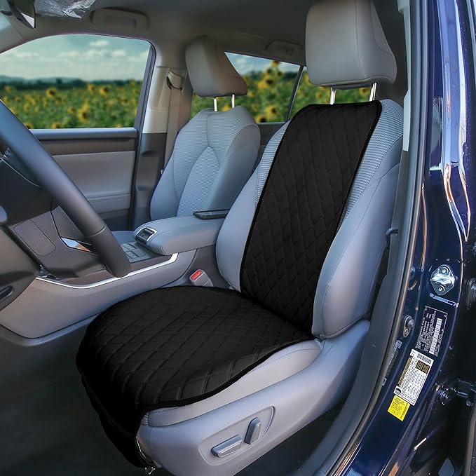 FH Group Car Seat Cushion – Neosupreme Single Front Seat Cover with Front Pockets, Airbag Compatible, Universal Fit Car Seat Cushion for Driver or Passenger Seat, SUV, Truck, Sedan & Van – Black
