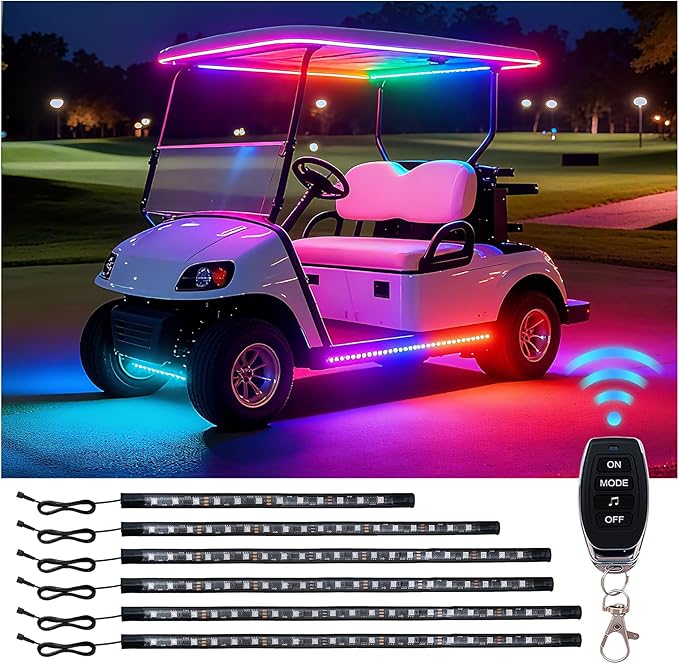 Golf Cart Lights underglow Light kit/Accessories Lighting/Wheel Lights/led Lights underbody/Remote, Music Sync, IP67 Waterproof for EZGO/Yamaha/Club Car (6Pcs)