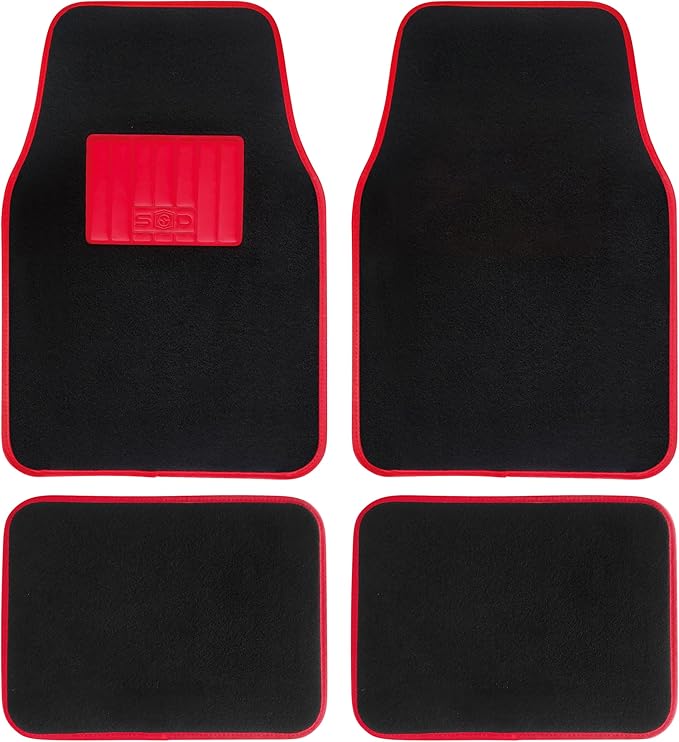 Universal Carpet Mats for Cars Carpet with Rubber Edge Red Non-Slip and Washable Front Mats 45 x 65 cm Rear 44 x 33 cm