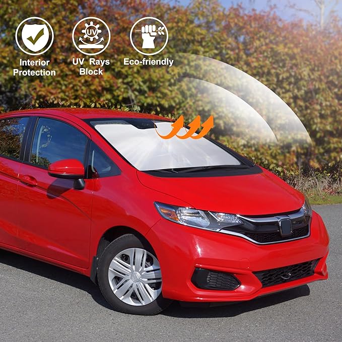 Windshield Sun Shade Compatible with Honda Fit 2015-2020 Accessories Custom Fit Sunshade Foldable Front Sun Visor Protector Blocks Sun Rays
