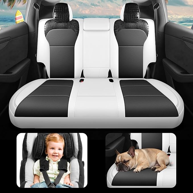 for Tesla Model Y 2025 2026 Seat Cover Full Set Black and White Nappa Leather Seat Cover (Crocodile Black+White 25-26)