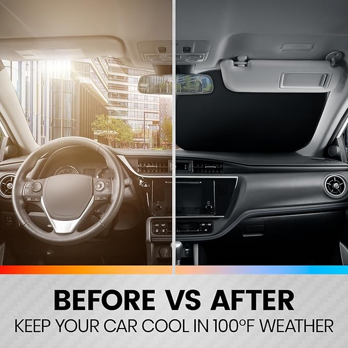 BDK 2PC Metallic Black Car Window Sun Shade Auto Shade for Windshield Visor, Block UV Reflect Heat to Keep Your Car SUV Truck, 31.75" x 28.75"