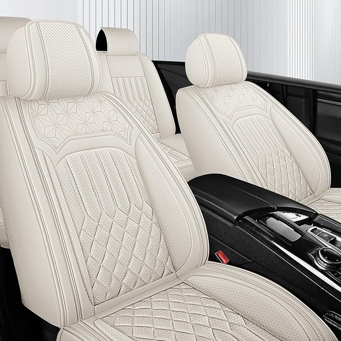 Car Seat Covers for Genesis GV70 2022-2025 2026, Full Set Premium Nappa Leather Waterproof Breathable Anti-Slip Airbag Compatible Car Seats Protector, Soft Car Interior Seats Cover (Beige)