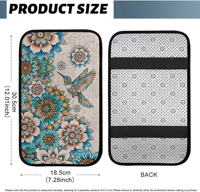 Hummingbird Armrest Cover for Car Elastic Car Center Console Cushion Pad Full Coverage Mandala Interior Accessories Prevent Scratching Universal Size Seat Arm Rest Cover