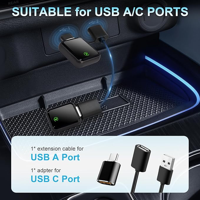 2 in 1 Wireless CarPlay Adapter for iPhone iOS 10+, Android Auto Adapter for Android 11+ Converts Wired to Wireless CarPlay Compatible with 800+ Car Models (2016+)