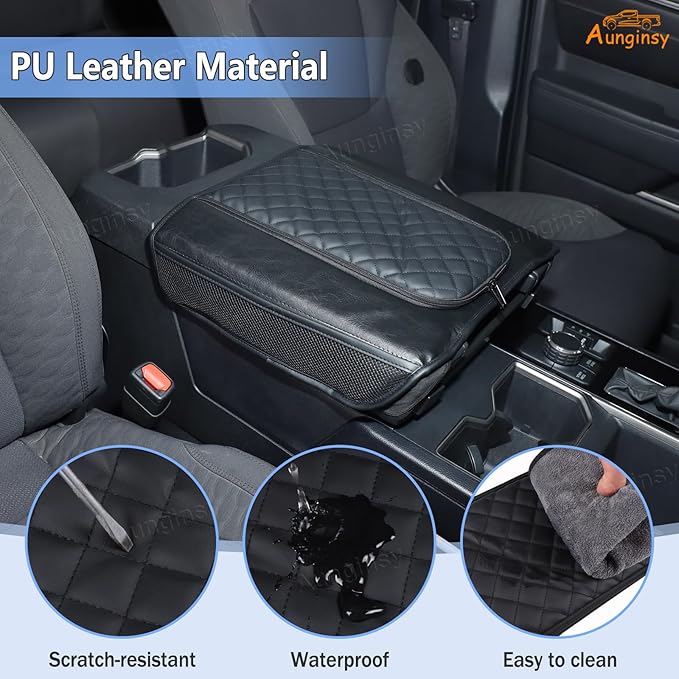 Car Center Console Armrest Cover Compatible with Toyota Tundra 2022+ Sequoia 2023+, Leather Middle Console Cushion Lid Pad Anti-Scratch Armrest Seat Box Protector Cover With Pocket/Zipper Accessories