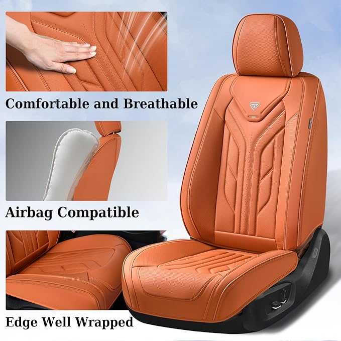 Coverado Car Seat Covers Full Set, Automotive Seat Covers Car Seat Protector Car Seat Cushion, Waterproof Leather Seat Covers for Cars, Universal Fit for Most Sedans SUV Pick-up Truck(Orange)