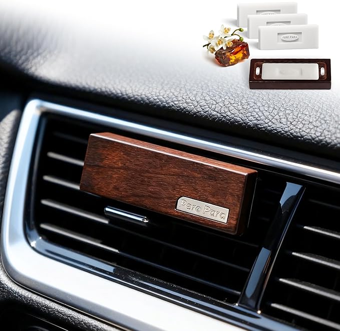 4 Packs Amber Vanilla Scented Natural Wood Vent Clips,【Ease Your First Breath】 Odor Refresh Car Scents Air Freshener Refills, Long Lasting Fragrance Diffuser, SUV Essentials Gift for Women