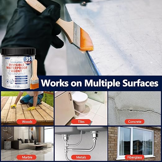Transparent Waterproof Sealant, 35 Oz Transparent Waterproof Coating for Roof Repair, Walls, Window, Bathroom, Kitchen, Water-Based Clear Sealant, Indoor & Outdoor Invisible Waterproof Agent