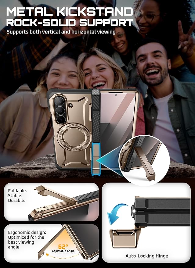 SUPCASE for Samsung Galaxy Z Fold 7 Case with Kickstand (UB Grip), [Compatible with MagSafe] [Built-in Tempered Glass Screen Protector] [Hinge Coverage] Military-Grade Protection Phone Case, Desert