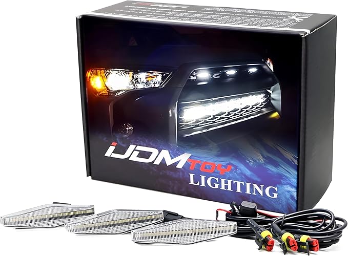 iJDMTOY 3pc Set Clear Lens Full LED Strip Front Grille Lighting Kit Compatible with 2014-up Toyota 4Runner, Includes (3) 24-SMD 6000K White LED Assy & Wiring Harness