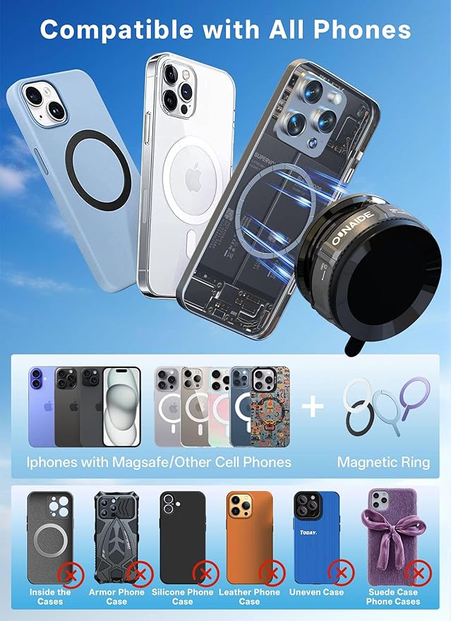 Car Phone Holder for Magsafe Car Mount 360° Adjustable Vacuum Magnetic Phone Holder 98LBS Suction Zinc Alloy Foldable Car Cell Phone Holder iphone Home Travel for iPhone 17 Pro Max 16 Christmas Gifts