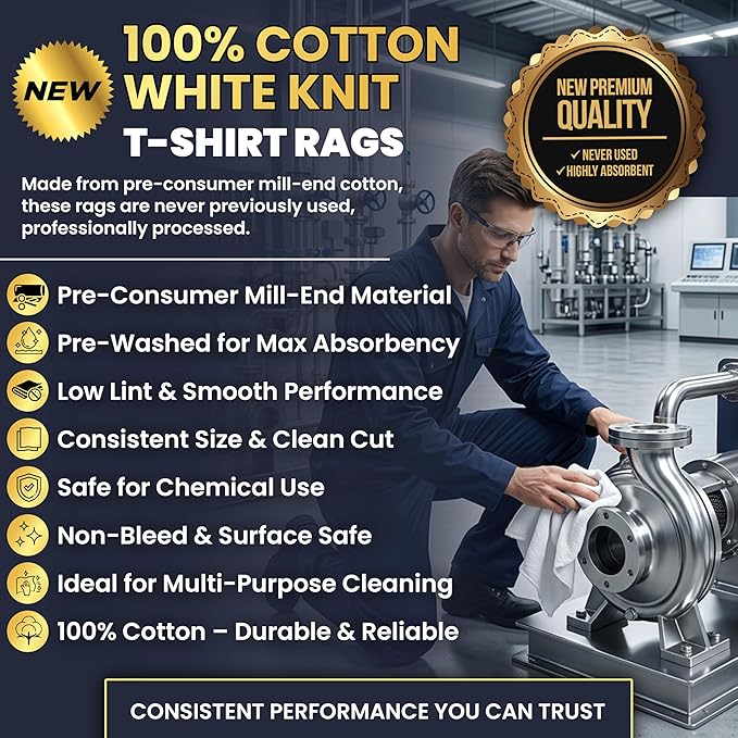 Premium New White Cotton Knit T-Shirt Rags (600 lbs. Pallet 12x50 lbs. Box of Rags) - Lint-Free, Soft & Absorbent Bulk Cleaning Cloths for Auto, Paint, Garage, Staining & Polishing