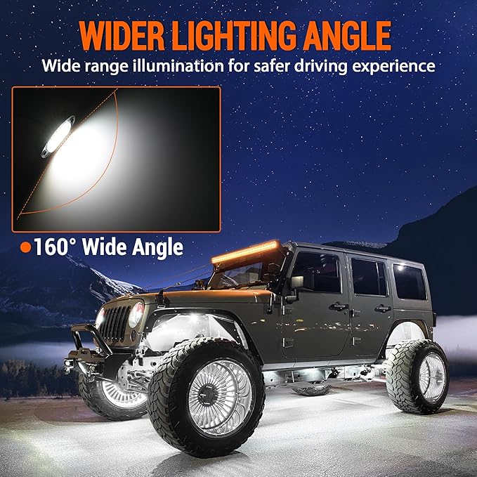 Pure White LED Rock Lights 8 Pods - Waterproof LED Underglow Light, Underbody Glow Lamp for Car Truck ATV UTV SUV Offroad Boat