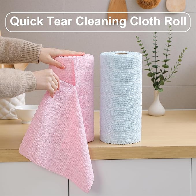 Ferdilan 80 Pack Microfiber Cleaning Cloth Roll,Lint Free Rags Paper Towels & Tear Away Reusable Towels,Washable Shop Rags,Wash Cloths Dish Rags(12" x 12") for Car Kitchen Window Garage-Light Blue