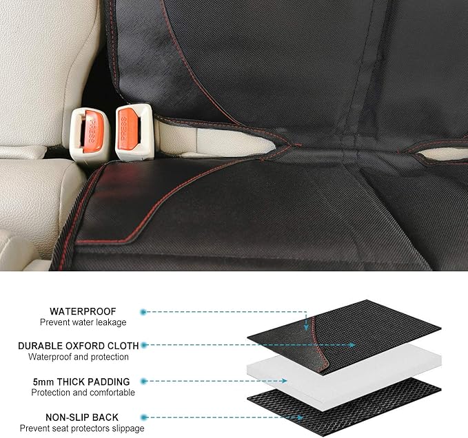 MORROLS Car Seat Protector, 2 Pack Carseat Protector with Thick Padding, Baby/Pets for Child Car Seat-Mesh Pockets-Waterproof-Universal Size(Black)
