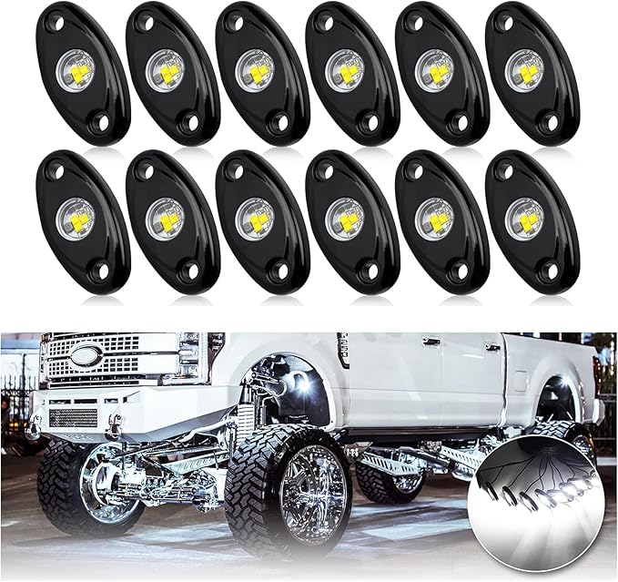 OPP ULITE White LED Rock Lights Kit, 12 Pods Underglow for Jeep Offroad Truck Car ATV SUV Boat Motorcycle Vehicle Under Body Glow Lamp Trail Fender Lighting (12pods Rock W)