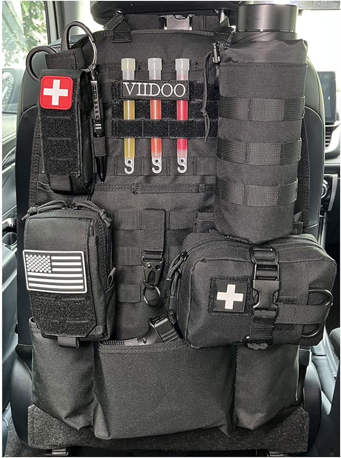 Upgrade 1000D Molle Seat Back Organizer with Pouches, Tactical Molle Vehicle Panel Car Seat Cover Protector Seat Back Organizers