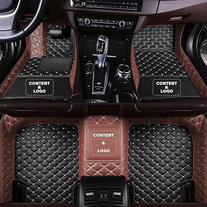Custom Making Car Floor Mats for 98% Sedan SUV Car Protection Full Coverage Mats Anti-Slip Leather Floor Liners All Weather Car Floor Mats (Black+Light Brown Side)