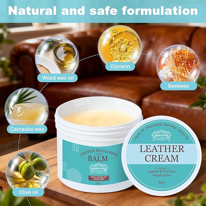 Leather & Furniture Repair Salve, 8oz Leather and Wood Furniture Conditioner, Restorer & Polish for Couches, Car Seats, Shoes, sofa