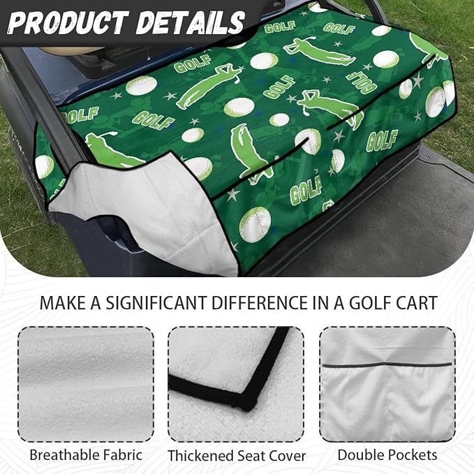 Biyejit Golf Cart Seat Covers with 4 Pockets Golf Cart Seat Towel Blanket Fits 2-Seat Golf Carts, Golf Cart Accessories