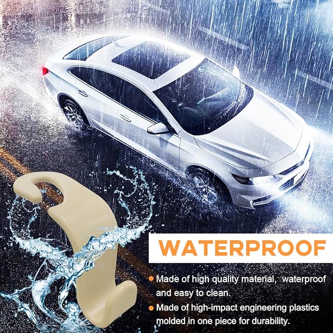 4PCS Car Seat Headrest Hook, Auto Back Seat Hanging Storage Organizer, Vehicle Seatback Hanger Holder for Purse Handbag Coat Umbrella, Universal Interior Car Accessories (Beige)
