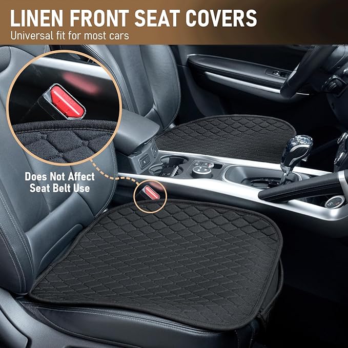 Linen Car Seat Covers, Black Back Seat Cover for Cars Include 1 Pair Front Car Seat Cover Protectors with Breathable Linen and Non-Slip Bottom Universal Fits SUVs,Cars,Sedans (Black)