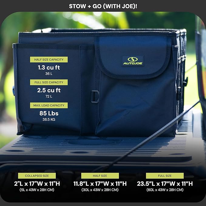 Auto Joe Collapsible Car Trunk Organizer, Storage Caddy with Adjustable Straps, Black - Portable Organization for Automotive Accessories, Cargo, Gear, and Essentials, ATJ-CTSO-BLK