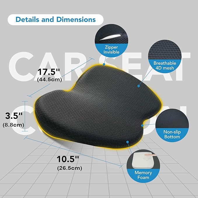kingphenix Wedge Car Seat Cushion: Memory Foam Truck Seat Cushion for Car Seat Driver - Sciatica and Back Pain Relief - Enhancing Driving Comfort -Black